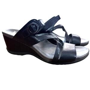 Dansko Ana Womens Black Strappy Wedge Slides Sandals Comfort Shoes 40 9.5 10